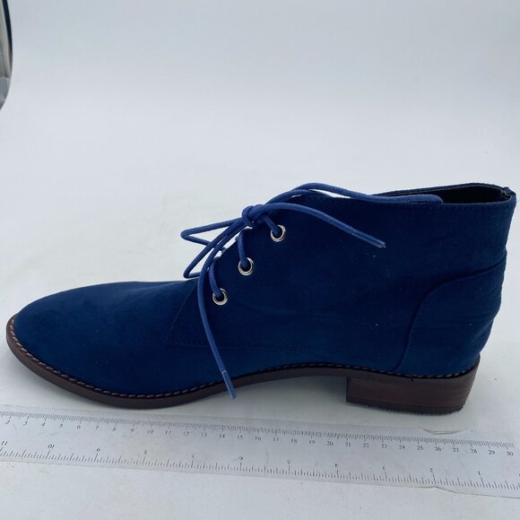 YDN Blue Trendy Low Heel Pointed Toe Lace Up Ankle Boots Fall Winter Booties - Picture 1 of 7